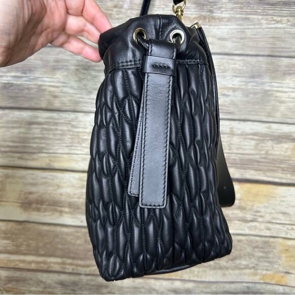 FURLA Black Woven Caos Leather Shoulder bucket bag with Textured Design - Picture 6 of 11